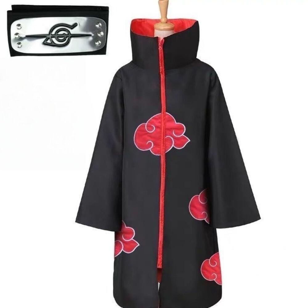 Naruto Cosplay Costume, High‑Collar Akatsuki Cloak with Headband
